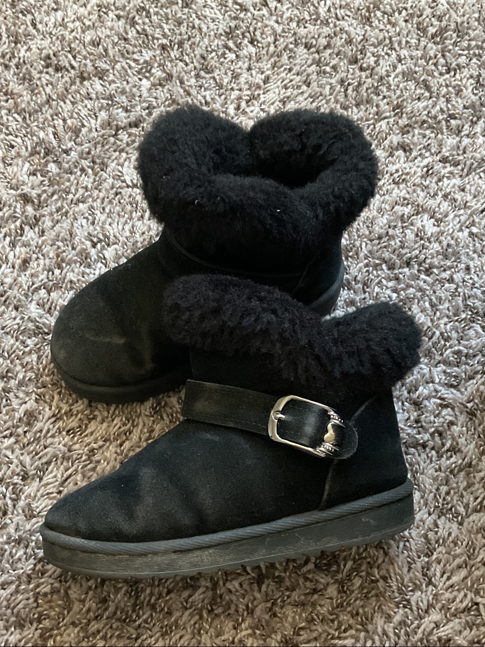 Black Shearling-Trim Suede Ankle Boots